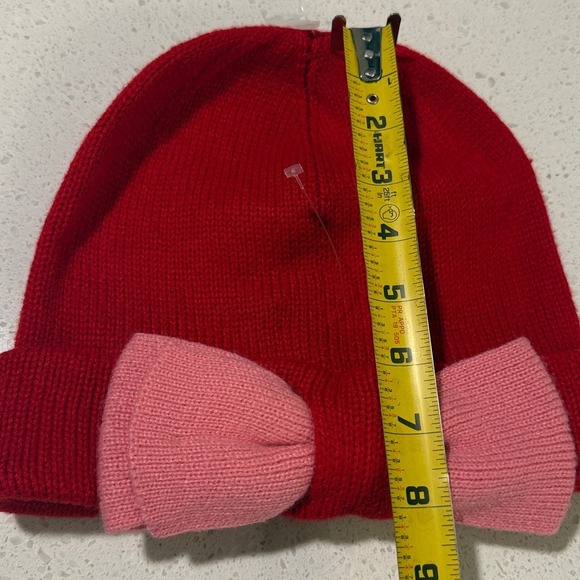 Kate Spade Red Knit Beanie Pink Bow Winter Hat Cuffed‎ Acrylic One Size main image 4